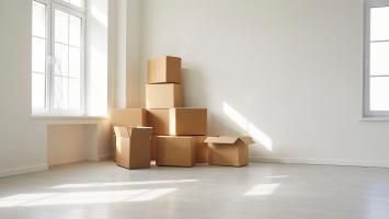 Des cartons empilés dans un logement vide