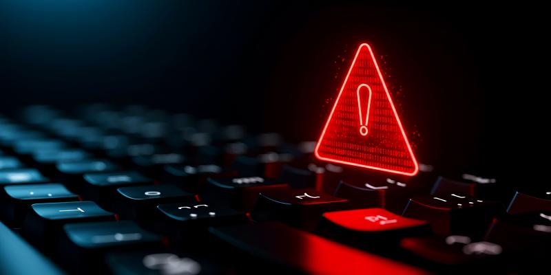 Un triangle rouge au-dessus d'un clavier d'ordinateur