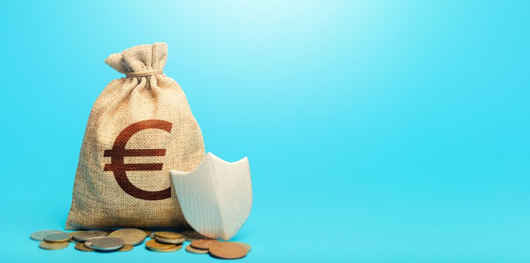 Un sac de pièces d'euros et un bouclier